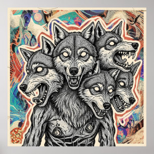 Poster Criatura de Lobo de Três Cabeças