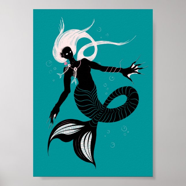Poster Criatura Do Mar De Fantasia Gótica Sereia Escura (Frente)