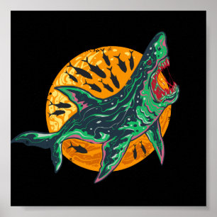 Poster Criatura do Mar de Halloween de Tubarão Zombie Spo