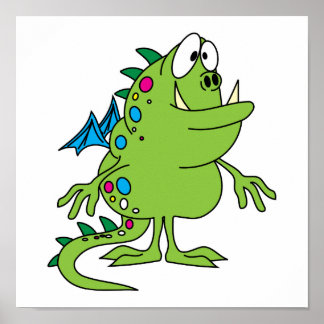 Poster criatura do monstro do dragão verde-giro