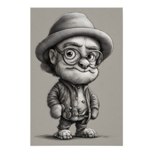 Pôster Criatura Fantástica Adorável Vestindo Jaqueta e Ch (Frente)