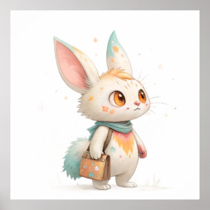 Poster Criatura Mágica de Coelho-Gato com Pintura Salpica