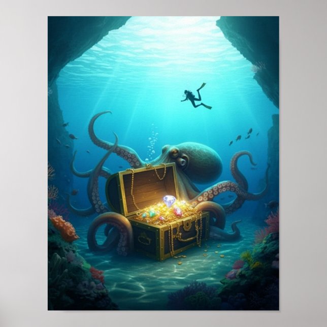 Poster Criatura marinha protege tesouro (Frente)