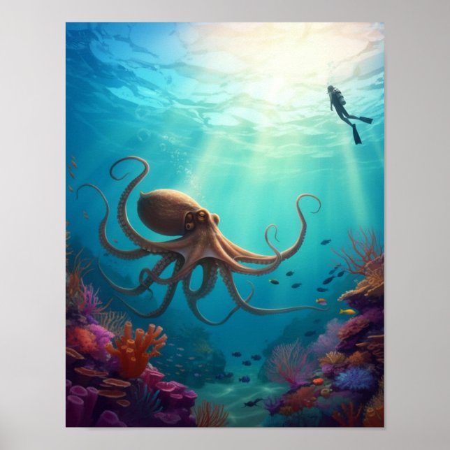 Poster Criatura marinha vê mergulhador (Frente)