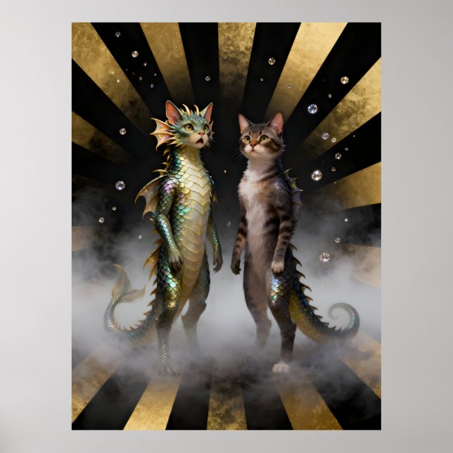Poster Criaturas Mitológicas de Gato-Dragão (Frente)