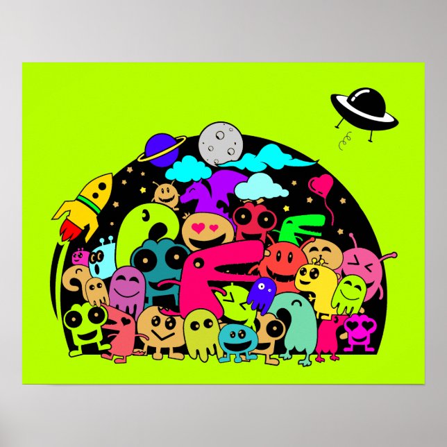 Poster Criaturas Monstras No Design de Portas Espaciais (Frente)