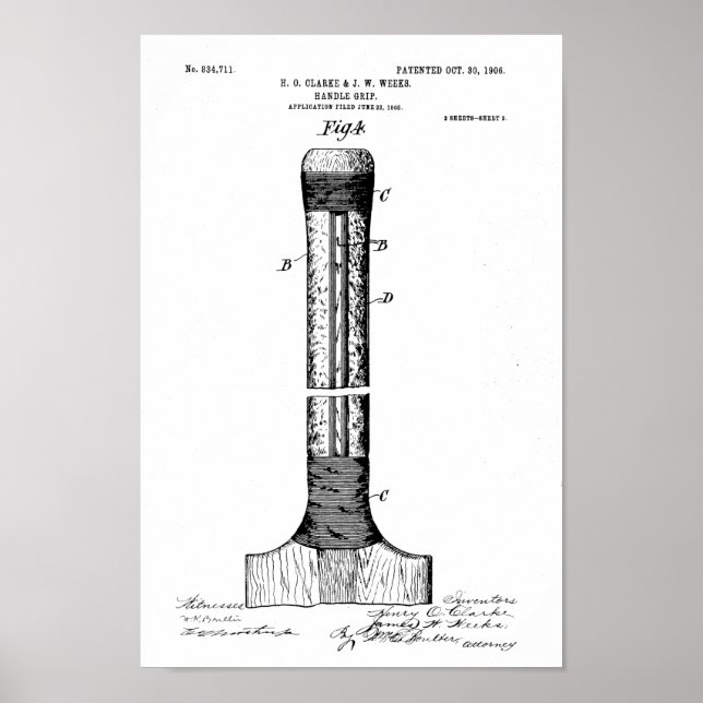 PÔSTER CRICKET BAT PATENT - CIRCA 1906 (Frente)