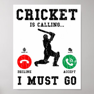 Poster Cricket está Chamando Gráfico Divertido Para Jogad