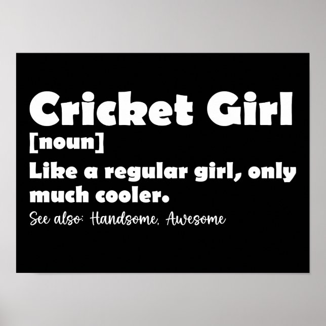 Poster Cricket Girl Definition Engraçado Lover (Frente)