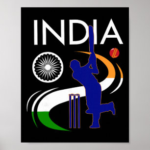 Poster Cricket Índia Com Pincelada Da Bandeira Indiana As