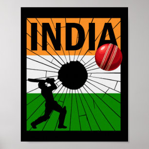 Poster Cricket Índia Com Pincelada Da Bandeira Indiana As