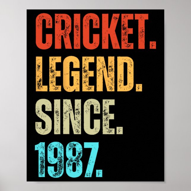 Poster Cricket Legend Since 1987 Retro Birthday  (Frente)