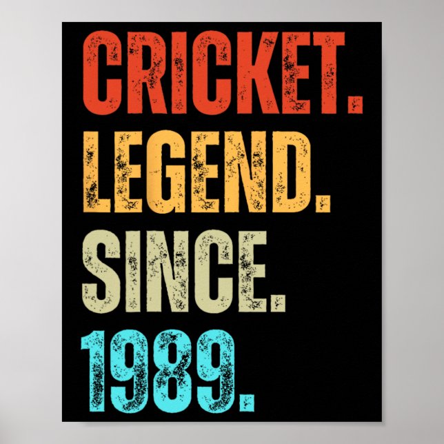Poster Cricket Legend Since 1989 Retro Birthday  (Frente)
