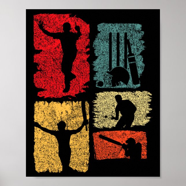 Poster Cricket Player Retro Cricket Silhouette Cricket Sp (Frente)