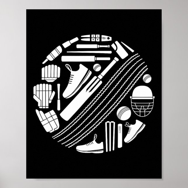 Poster Cricket T Equipment Icon Silhouette Cricketer  (Frente)