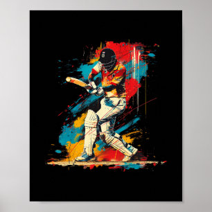 Poster Cricketista Artístico no Críquete de Arte Abstrata
