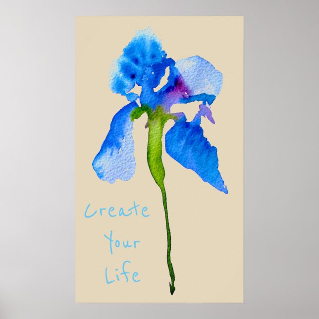 Poster Crie a sua citação da vida Blue Iris floral modern (Frente)