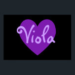 Pôster Crie seu próprio coração roxo personalizado preto<br><div class="desc">Bonito nome de coração roxo design para Viola. Um presente bonito para as meninas. Tente uma cor de fundo diferente. Personalizar com uma fonte diferente de caligrafia ou estilo de escrita manual. Transfira o design personalizado para outros presentes no mercado e escolha sua cor de fundo.</div>