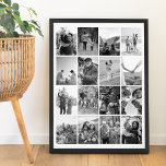 Poster Crie sua própria colagem de fotos a preto e branco<br><div class="desc">Crie seu próprio poster de colagem de fotos com 16 das suas fotos favoritas em preto e branco</div>