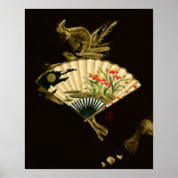 Crimped Oriental Fan with Floral Design