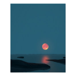 Pôster Crimson Full Moon Over Calm Waters