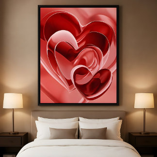 Poster Crimson Glass Hearts - Modern Abstract Love Art