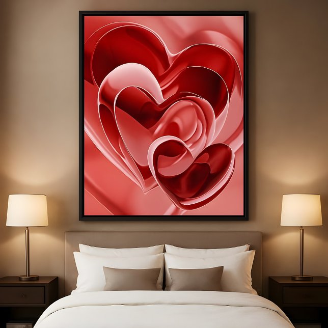 Poster Crimson Glass Hearts - Modern Abstract Love Art (Criador carregado)
