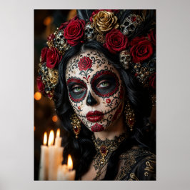 Poster Crimson Rose Calavera – Dia de Finados Elegante