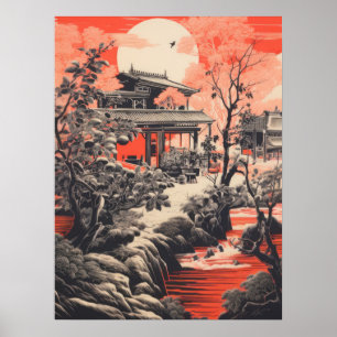 Poster Crimson Serenity: Casa Chinesa Tradicional
