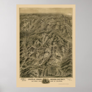Pôster Cripple Creek, CO Panoramic Map - 1895