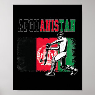 Poster Críquete Com Bandeira Do Afeganistão Fã De Críquet