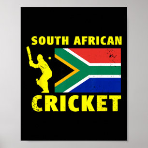 Poster Críquete Sul-Africano Com Bandeira Da África Do Su