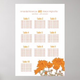 Poster Crisântemo de casamento flor laranja arte mesa pla