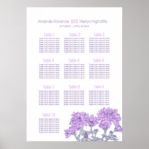Poster Crisântemo roxo de casamento arte floral na mesa p