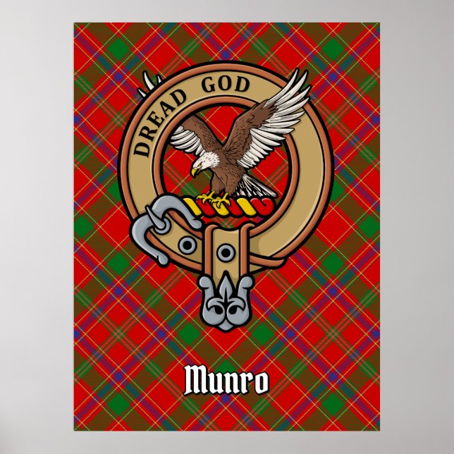 Poster Crista do Clã Munro sobre Tartan (Frente)