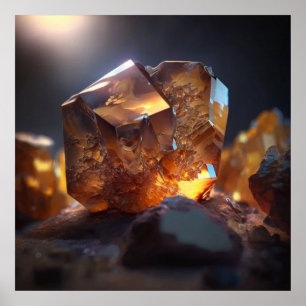 Poster Cristal Inspirado em Topázio Âmbar com Luz Dourada