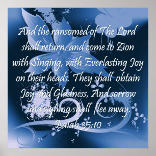 Poster cristão com o 35:10 de Isaiah do verso da