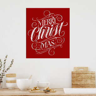 Poster Cristão Feliz Natal Caligrafia Jesus Vermelho