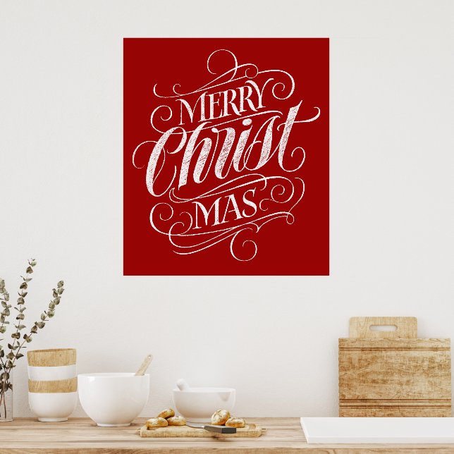 Poster Cristão Feliz Natal Caligrafia Jesus Vermelho (Cozinha)