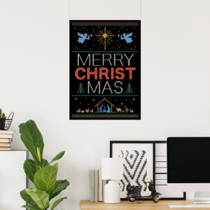 Poster Cristão religioso da camisola feia do Feliz Natal