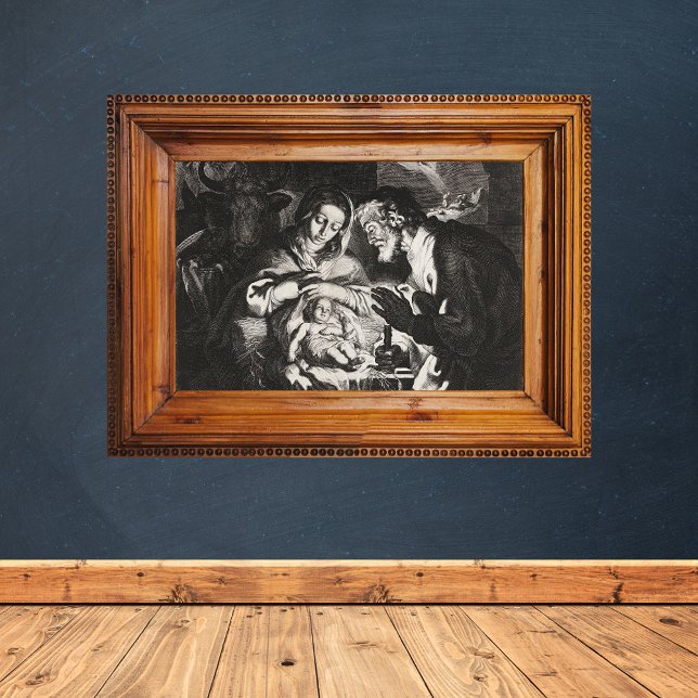 Poster Cristo católico de Natal (Vintage Religious Christian Catholic Christmas Nativity Scene Baby Jesus in Bethlehem Manger Poster)