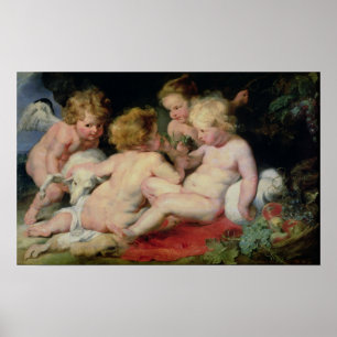 Pôster Cristo infantil com John The Baptist e dois