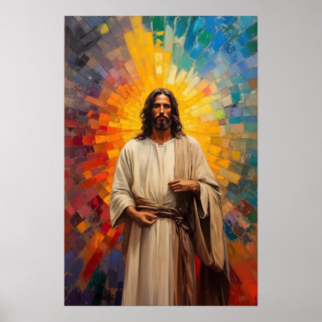 Poster Cristo Jesus Colorido Retrato Abstrato-Arte Mosaic (Frente)