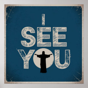 Poster Cristo Jesus está te observando, Jesus eu te vejo