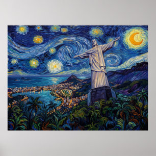 Poster Cristo Redentor Rio de Janeiro Sob Ni Estrelado