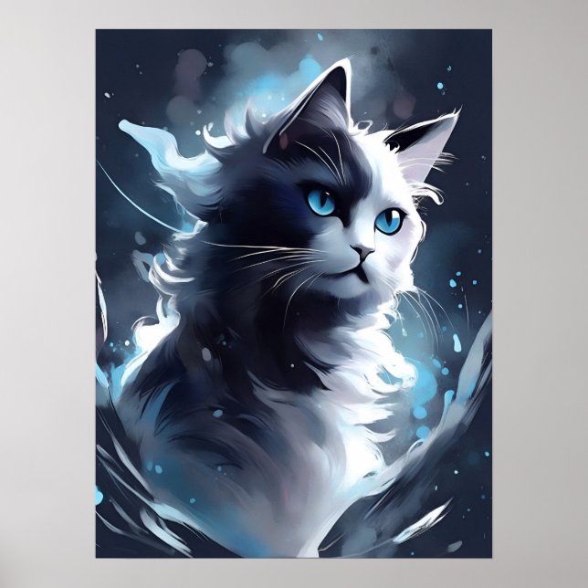Poster Cristóvão Místico Preto e Branco | Gato de Aquarel (Frente)