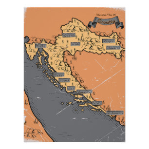Pôster Croácia Mapa antigo vintage