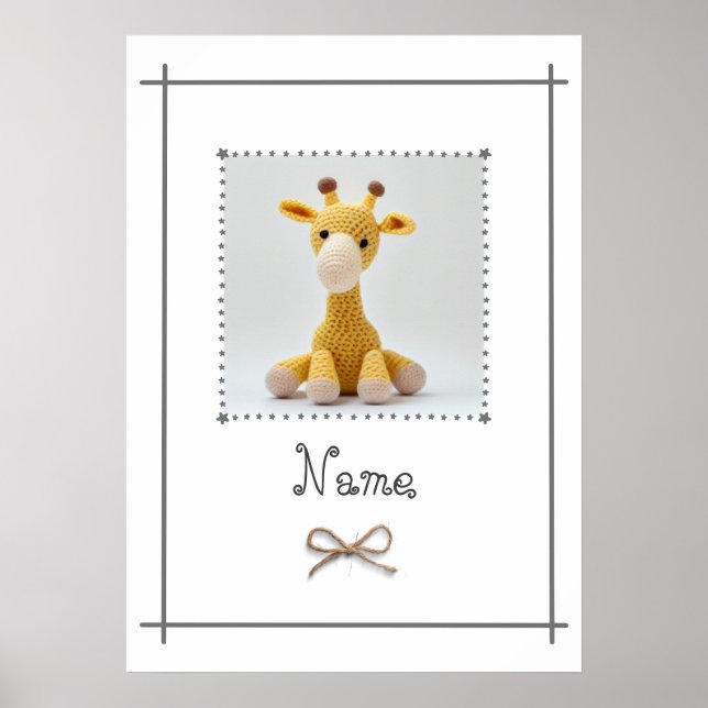 Poster Crochet Giraffe Baby Nursery Minimalista Wall Art (Frente)