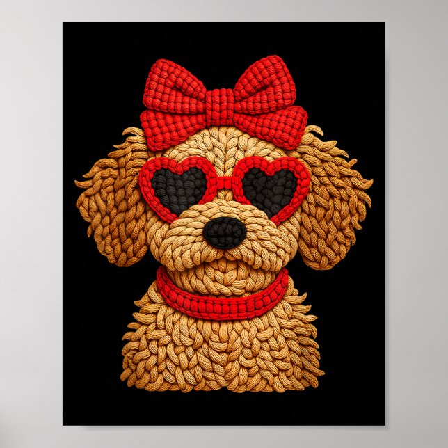 Poster Crochet Puppy Heart Sungles Red Bow Valentines Day (Frente)