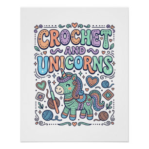 Pôster Crochet Unicórnio e Adesivo Kawaii de Unicórnios e